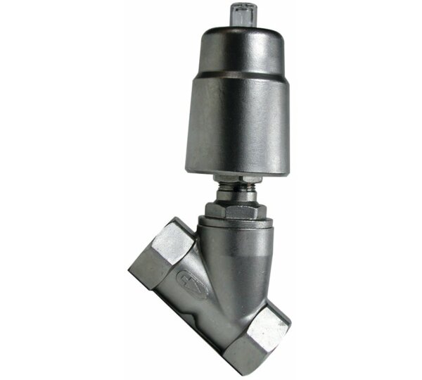 Válvula asiento inclinado con actuador neumático de simple efecto