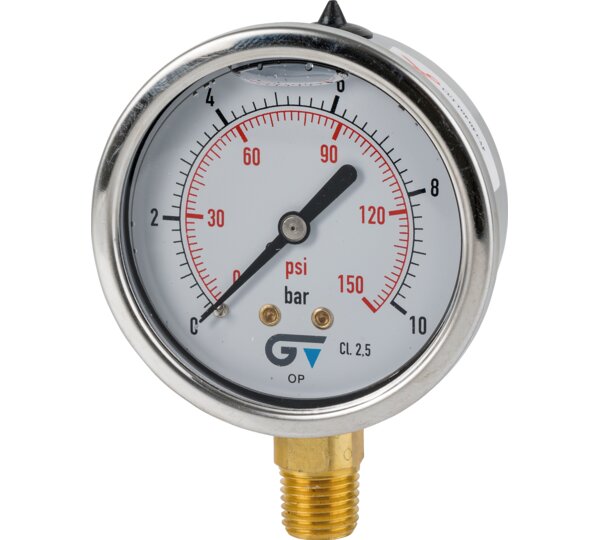 Manómetro Ø 63 con glicerina, salida inferior, rosca NPT 1/4"