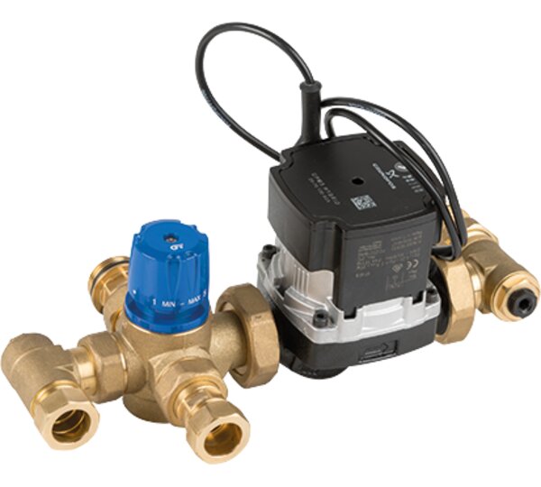 Grupo de distribución con regulación termostática