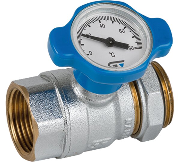 Válvula de esfera con termómetro para colector agua fría (7141B) y caliente (7141R)