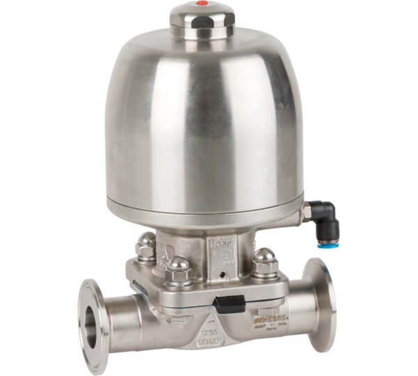 Válvula a diafragma extremos clamp accionamiento neumático simple efecto N.C.