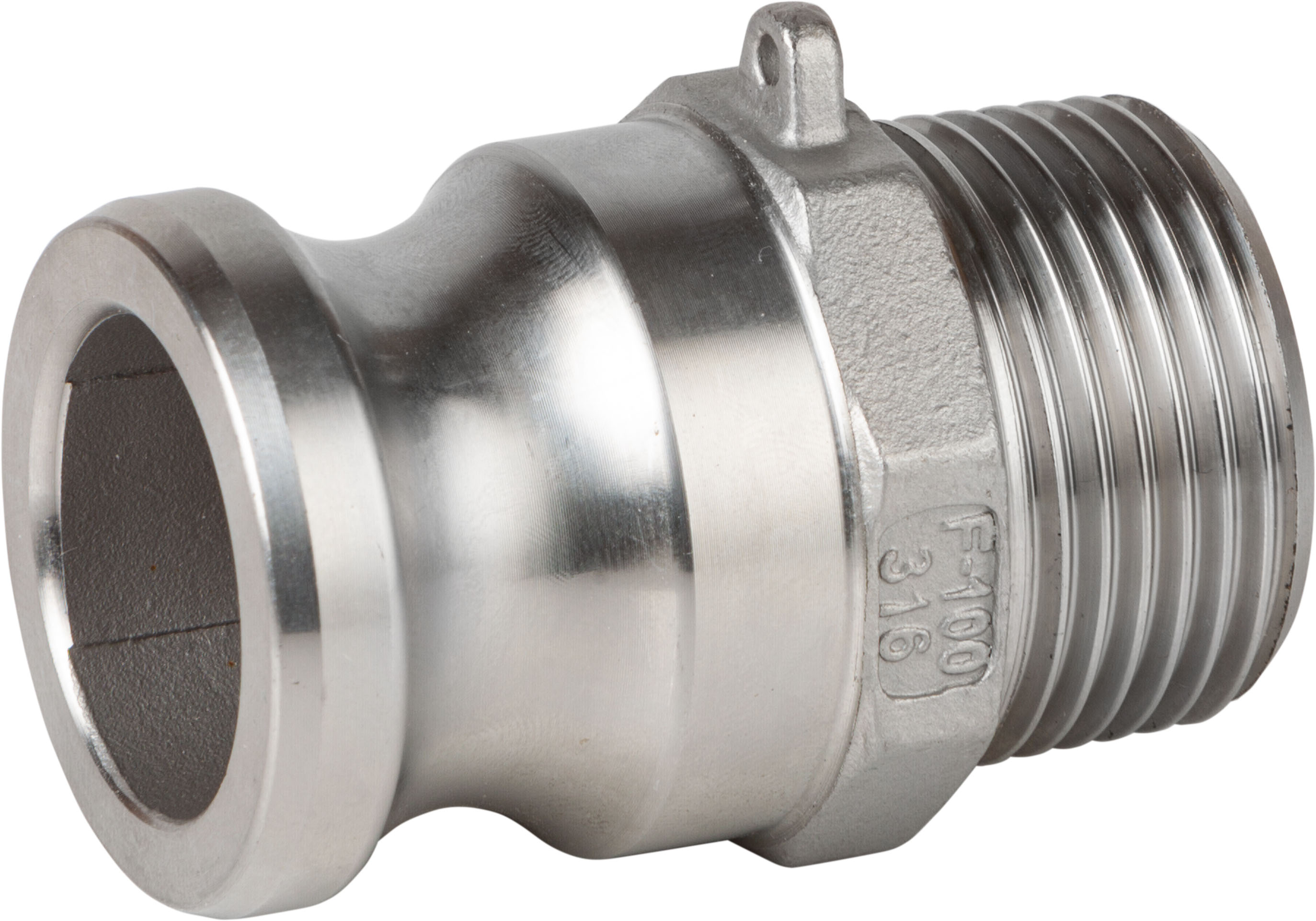 Racor Tipo F: Camlock Macho – Rosca Macho ISO 7-1 (EN 10226-1).