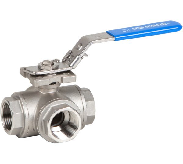 Válvula esfera 3 vías paso reducido tipo L rosca NPT