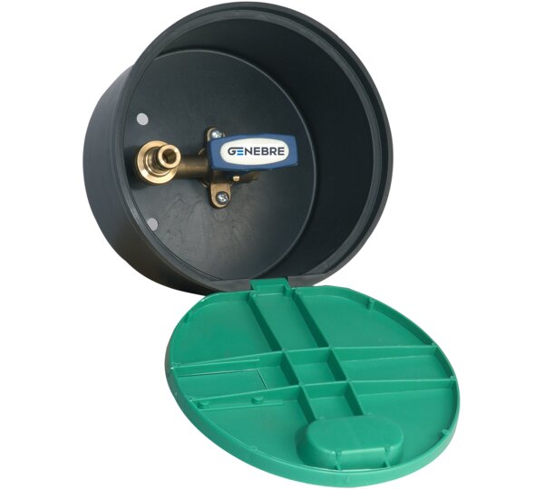 Válvula de esfera boca de riego vertical con caja y tapa