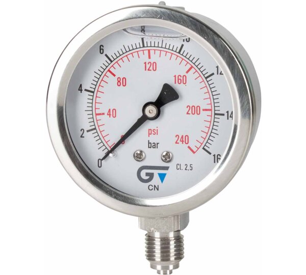 Manómetro Ø 63 con glicerina, salida inferior, rosca BSP 1/4"