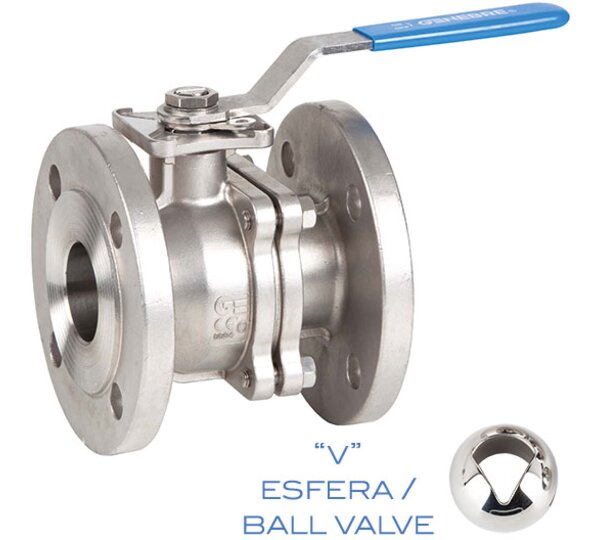 Válvula de control con esfera “V”, 2 piezas bridas DIN PN 40/16