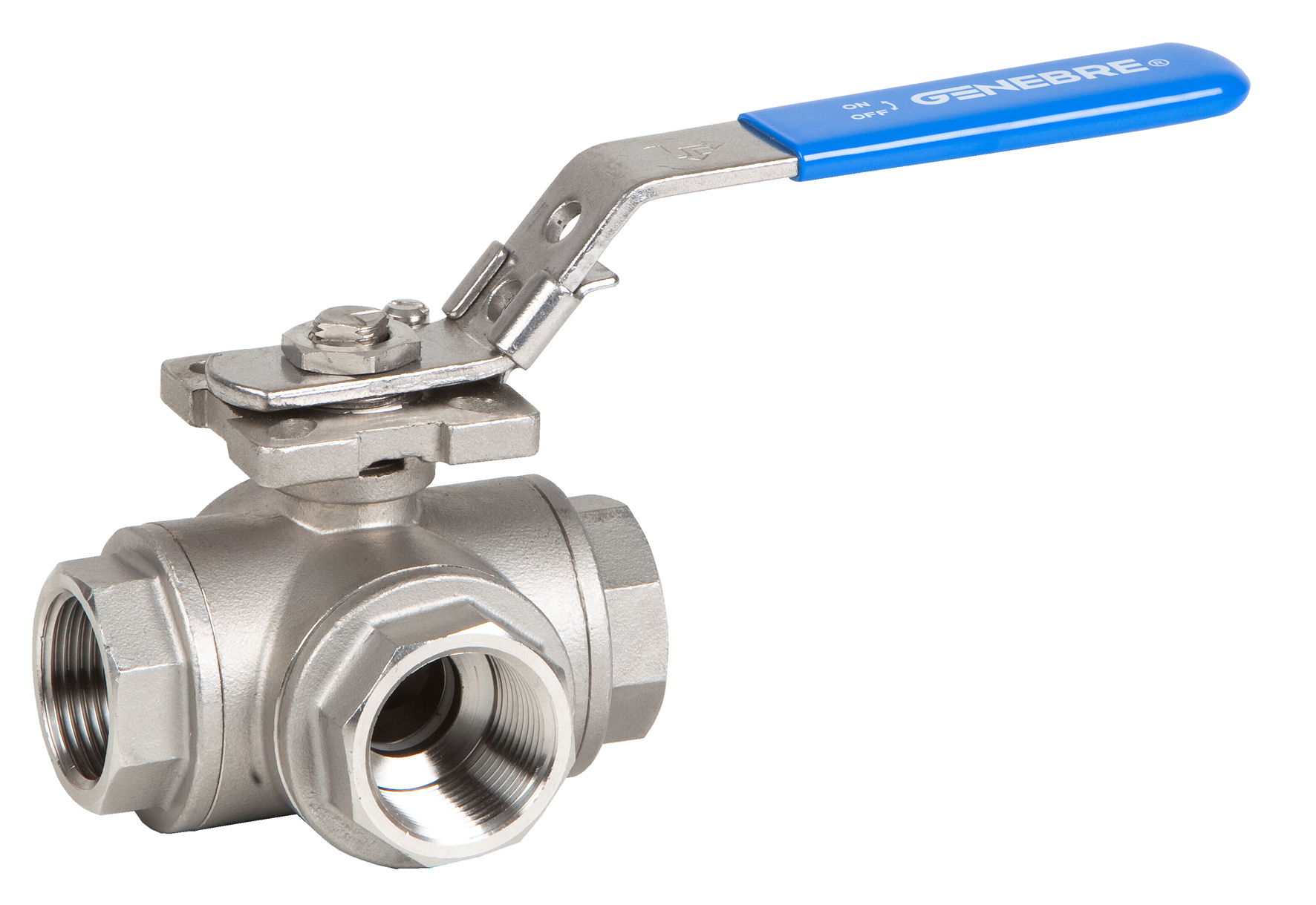 Válvula esfera 3 vías paso reducido tipo T rosca NPT