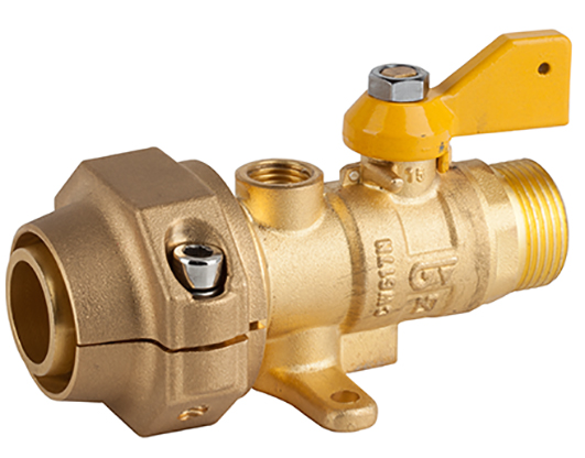 Válvula esfera recta para gas con patas, M-conexión tubo PE