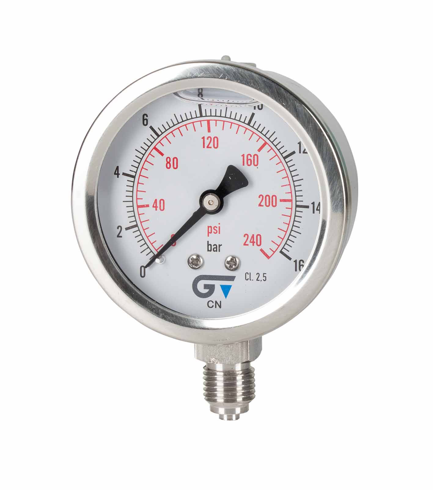 Manómetro Ø 63 con glicerina, salida inferior, rosca BSP 1/4"