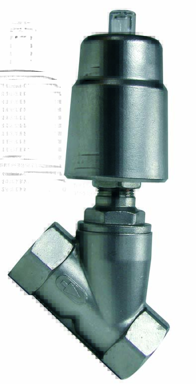 Válvula asiento inclinado con actuador neumático de simple efecto